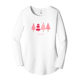 Pink Holiday Trees Long Sleeve Ladies Tunic