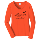 PC Halloween Heart Beat  Port & Company® Ladies Long Sleeve Fan Favorite™ V-Neck Tee