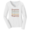 PC Thankful Repeating Port & Company® Ladies Long Sleeve Fan Favorite™ V-Neck Tee