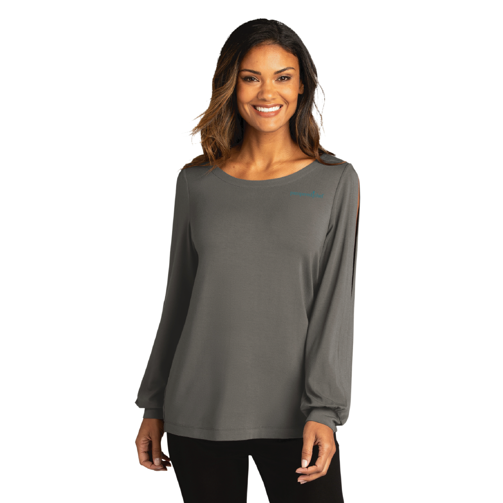 Port Authority Ladies Luxe Knit Jewel Neck Top with Slit Sleeves